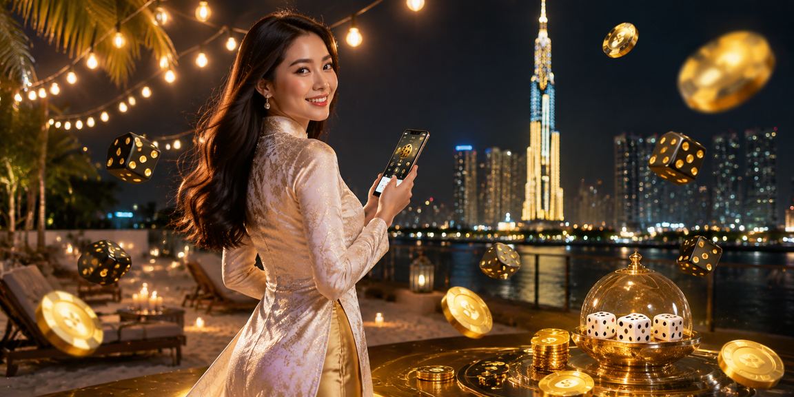 Trò chơi tài xỉu truyền thống Việt Nam với xúc xắc và trang phục áo dài tại TP.HCM